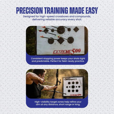 Iron Man Xtreme 500 FPS Archery Target for Crossbow, Compound Bow, and Airbow Practice Outdoors in shooting action.