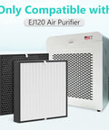 Replacement Filter Kit With Efficiency Filter And Activated Carbon Filter For EJ120 Air Purifier shown with air purifier