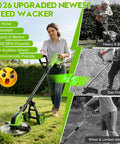 Woman using Cordless 4 In 1 Weed Wacker With Brushless Motor Delivers 20000 RPM For Thick Grass 12 Inch Cutting Width Wheeled Edger