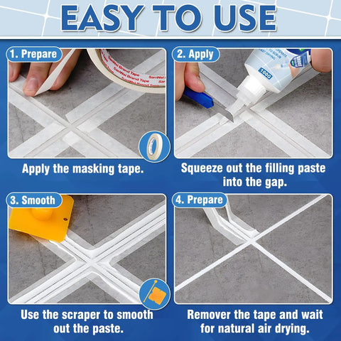 All In One Grout Repair Kit White Fast Dry Filler For Bathroom Kitchen And Shower Easy Fix steps to apply sealer paste.