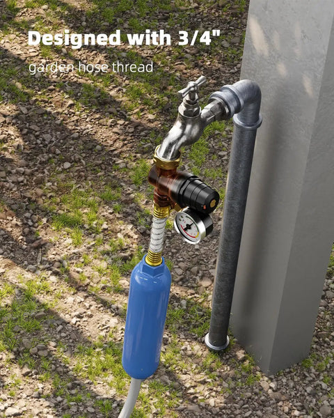 Must-Have RV Water Pressure Regulator With Gauge And Rotatable Dial, Adjustable Camper Water Pressure Reducer With Inlet Screen Filter For Travel Trailers, Protects Plumbing From High Water Pressure on 3/4-inch garden hose