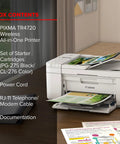 Go To Compact All In One Wireless Printer Featuring Automatic Document Feeder Built In Fax And Seamless Mobile Printing For Home Office Inkjet Scanner Copier No Sweat Setup placed on a wooden desk.
