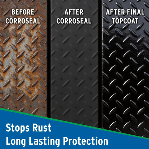 Rust Converter And Metal Primer In One Step That Stops And Prevents Corrosion On Metal demonstration on corrugated panel.