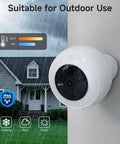 Outdoor Wireless Security Camera with 600 Lumen Spotlight Solar Powered Battery Pack 2K Color Night Vision installed on wall
