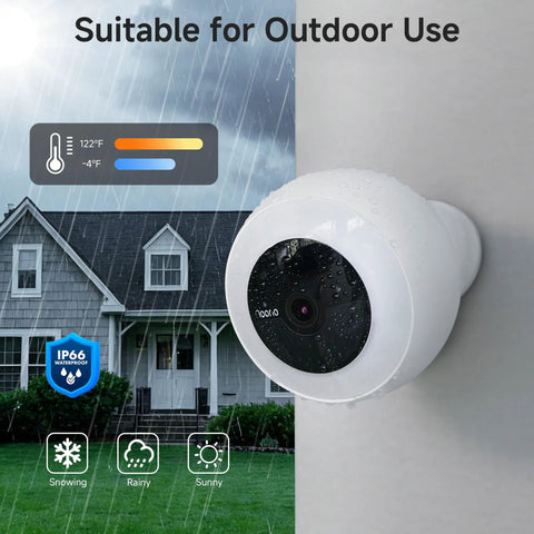 Outdoor Wireless Security Camera with 600 Lumen Spotlight Solar Powered Battery Pack 2K Color Night Vision installed on wall
