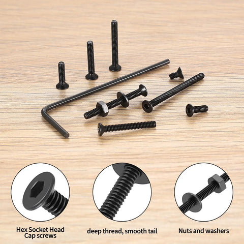 645 Piece M2 Metric Screw Set With Flat Head Countersunk Hex Socket Cap Screws, Black Bolts And Nuts, Washers And Wrench, Pro Grade Kit