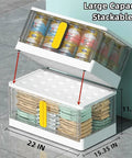 Heavy Duty 17.4 Gallon Lidded Storage Bins Stackable And Collapsible Set Of Three with food and cloth items organized.