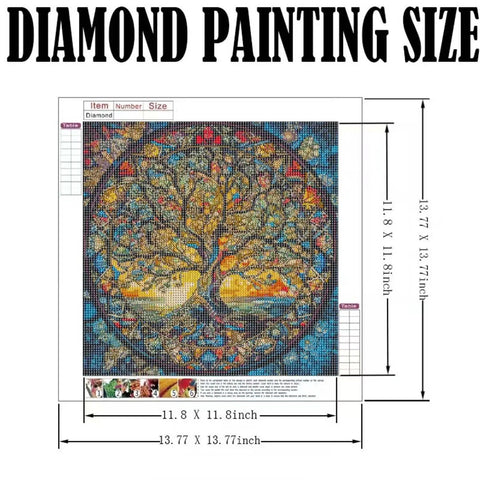Tree Of Life Diamond Painting Kit For Adults Beginners 5D Full Drill Round Beads DIY Dot Art For Home Wall Decor 13.7 X 13.7 Inches with size guide