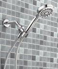 Ignite Chrome Handheld Shower Head With 2.5 GPM High Pressure Spray Five Settings Easy Install Detachable Hose Mirror Like Finish