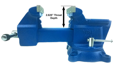 Side view of Beefy 4.5 Inch Jaw Combination Vise With Pipe And Bench Vise Swivel Base And Large Pipe Jaw Capacity Cast Iron And Steel U Channel