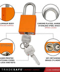 Lockout Tagout Locks Set, Ten Orange LOTO Padlocks Keyed Alike, Each With Two Keys, OSHA Compliant, One And A Half Inch Chrome Plated Hardened Steel Shackle