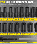 Beast Mode Lug Nut Extractor Set For Stripped, Broken And Rounded Bolts, 17 Piece Kit, 8-27mm sizes with half inch drive, auto repair