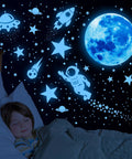 Glow In The Dark Stars And Planets Wall Sticker Set With 531 Pieces For Kids Room Decor including astronaut and rocket motifs