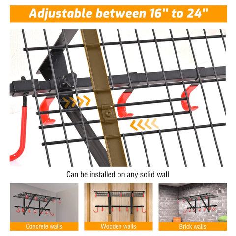 Heavy Duty Garage Wall Shelves With Bike Hooks, Adjustable Wall Mount Organizer, Black, 2 Pack, showing installation options