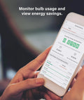 User checking energy savings for Zigbee Smart Bulb With Built In Hub BR30 Dimmable Flood Light Soft White 2700K 10 Pack on phone app.