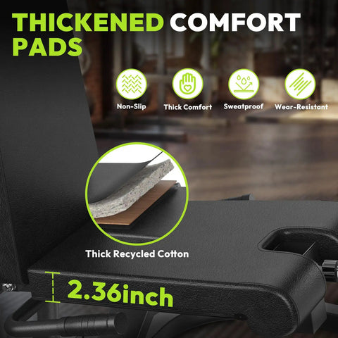 Close-up of thickened comfort pads on the Dual Mode Leg Extension And Curl Machine For Home Gym with recycled cotton layer.