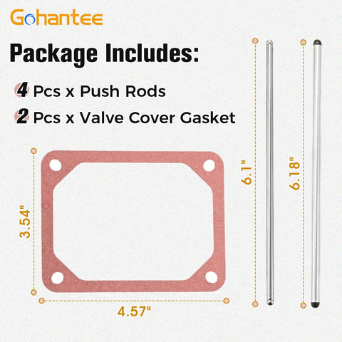 Drop In Push Rod Set With Valve Cover Gasket For 690981 690982 And 690971 Engines Replacement Part 498746 4 Pack, 6.18-inch rods