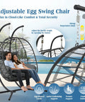 Two Person Foldable Hanging Egg Chair With Stand For Indoor Outdoor Use Wicker Porch Swing Chair Heavy Duty Rattan Hammock Loveseat With Cushions For Bedroom Garden Balcony Patio 650 Lbs Cozy Vibes