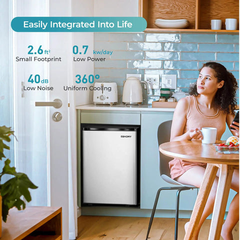 Keep It Frosty with This Dope 2.1 Cu Ft Upright Mini Freezer Rocking a Sleek Stainless Steel Door in a cozy kitchen setting.