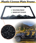 Mountain Themed License Plate Frames Gray On Black Raised Mountain Design Plastic Car Tag Holder With Screws Caps