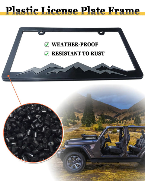 Mountain Themed License Plate Frames Gray On Black Raised Mountain Design Plastic Car Tag Holder With Screws Caps