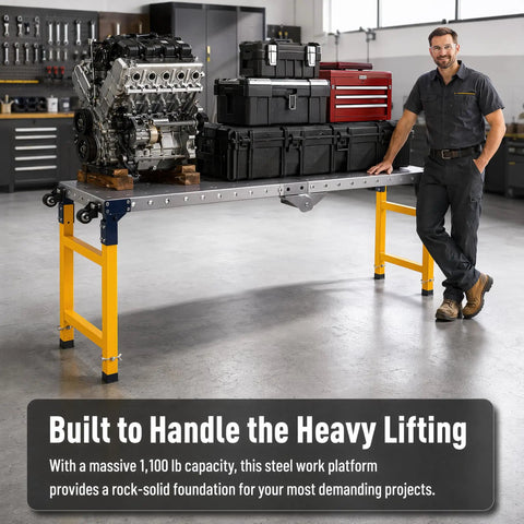 Heavy-Duty Welding Station With Locking Rolling Wheels And Perforated Work Platform For Metal Fabrication And Auto Maintenance