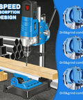 Mini Benchtop Drill Press With 1200W Motor And Six Variable Speeds mounted on base, showing 6-speed controls, designed for versatile use.