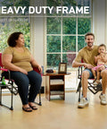 People seated in Compact Folding Directors Chair With Side Table And Pocket Pink Heavy Duty Lawn Chair For Camping And Outdoors Supports Up To 400lbs Portable Lightweight 13lbs Aluminum Iron Build Easy Carry, indoors with heavy duty frame supporting up to 400lbs.