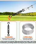 4 Pack 18 Inch Fully Welded Ground Anchors Kit with One Eighth Inch Galvanized Cable showing turnbuckle and wire rope