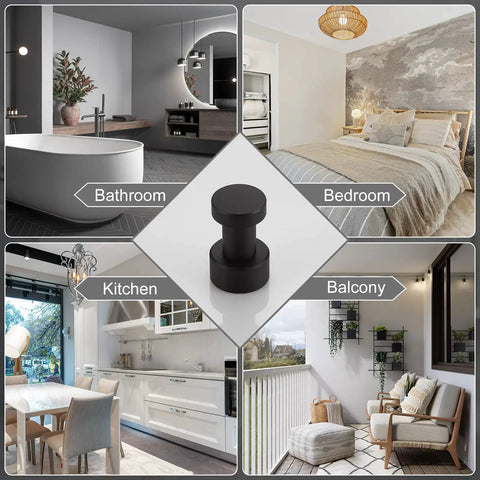Compact Brass Robe Hook for Bathroom with Glue displayed in diverse home settings, including bathroom, bedroom, kitchen, balcony.