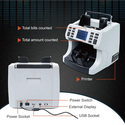 Bank Grade Mixed Denomination Money Counter With Counterfeit Detection Infrared Image UV MG IMG Sensors, Mixed Currency Counter