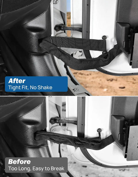 Heavy Duty Adjustable Door Limiting Straps For Wrangler 1996 2026 Compatible With CJ YJ TJ JK JKU JL JLU 1000 Lb Load comparison