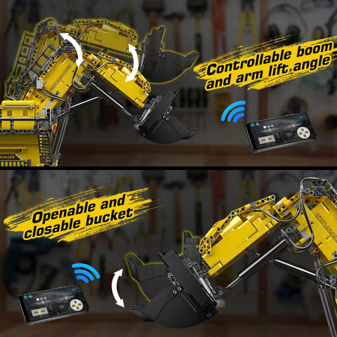 App-Controlled RC Excavator Building Set For Adults, 4767-Piece Dope Construction Truck Model with openable bucket and Bluetooth control.