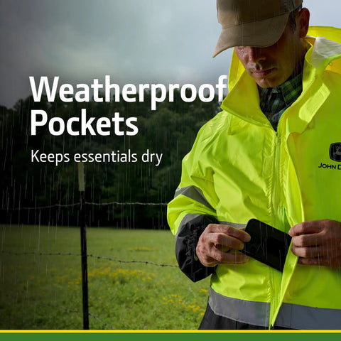 High Visibility ANSI Class III Rain Suit Jacket and Bib Set for All Weather Workwear, Color Block Yellow and Black, Water Resistant with 3M Reflective Tape, Sealed Seams, Hook and Loop Closures, Unisex XL