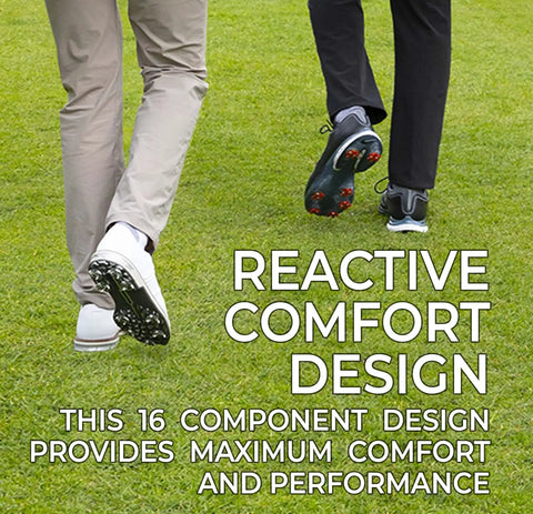Rear view of golfers walking on grass wearing Pulsar Golf Cleats Fast Twist 3.0 18 Count Clamshell Black for all-day comfort and traction.