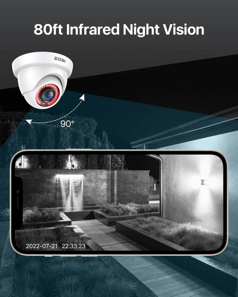 1080p Dome Security Camera, Hybrid 4 In 1 HD-CVI/TVI/AHD/960H, 2MP Day Night Weatherproof Indoor Outdoor Surveillance, Night Vision Up To 80 Feet displayed on a smartphone screen under night vision