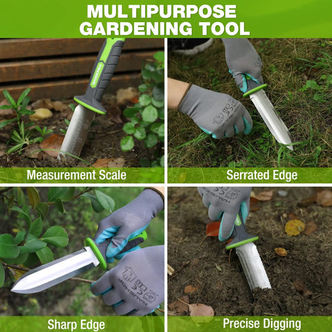 Hori Hori Garden Knife With 7 Inch Stainless Blade Dual Edge For Weeding Digging Planting Ergonomic TRP Handle With Hanging Hole