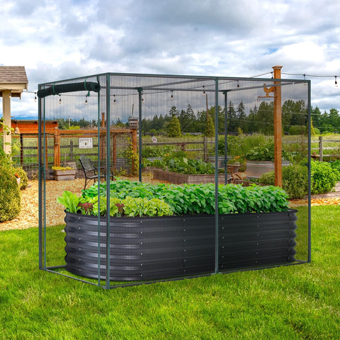 Garden Crop Cage For Plants With Zippered Door, Heavy Duty Wind Resistant Plant Protection Tent For Outdoor Gardens, 6.6 Ft By 3.9 Ft By 5.3 Ft Raised Bed Cover, Easy Setup Frame Keeps Pests And Weather At Bay