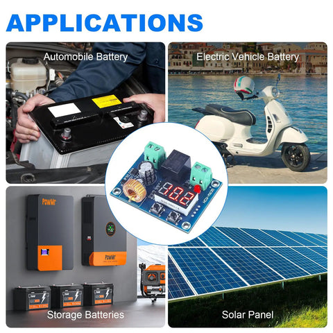 Straight Up Reliable Low Voltage Cutoff Relay Switch Automatic Battery Disconnect Protector Module For 12 To 36 Volt Lithium Lead Acid Solar Wind Kit Dual Pack in battery application setup.