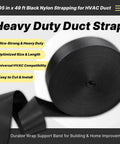 Heavy Duty Duct Strap 1.95 Inch By 49 Foot Black Nylon Strapping For HVAC Ducts, Built Like A Tank Wrap Band Display