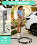 Person using Portable 40 Amp NEMA 14 50 EV Charger With 9.6 kW Fast Charging, 25 Ft Cable, Plug And Play Ready outdoors
