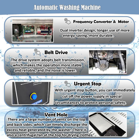 Panel features of Industrial Front Load Washer Dryer Combo 44Lbs Capacity 20kg Heavy Duty Stainless Steel 304 Laundry Machine