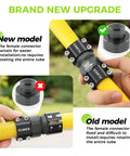 Fix Your Leak In No Time With This Heavy Duty 3/4 Inch Garden Hose Repair Kit Featuring Upgraded Aluminum Clamps And Extra Washers For A Total Zero Leak Fix. new swivel female connector on yellow hose with aluminum clamps