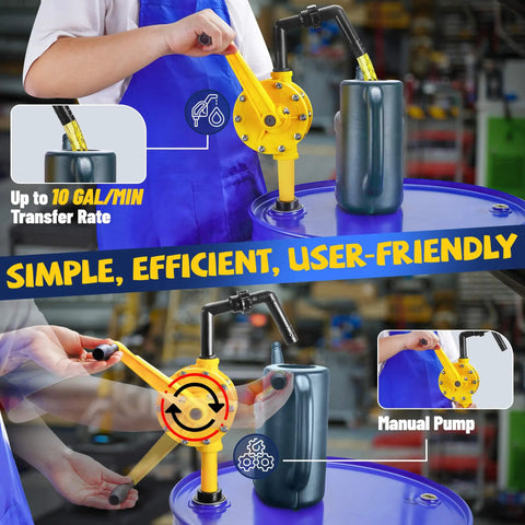 Built Tough Manual Drum Pump For 15 To 55 Gallon Barrels Featuring 10 GPM Flow Rate in action with fluid transfer.