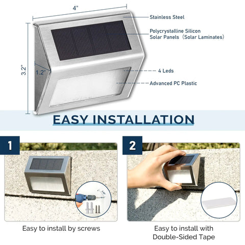 Easy installation of 12 Pack Solar Fence Lights With Four LEDs, Waterproof Outdoor Deck Stairway Pathway Garden Lighting