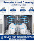 Powerful 4-in-1 cleaning features in Heavy Duty Countertop Dishwasher With No Plumbing Required setup for efficient dish cleaning.