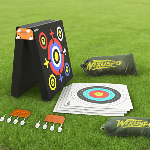 Backyard Archery Target Set 20x20x4 Foam Block With Foldable Self Standing Base High Density Target Portable 2 Pack For Compound Bows