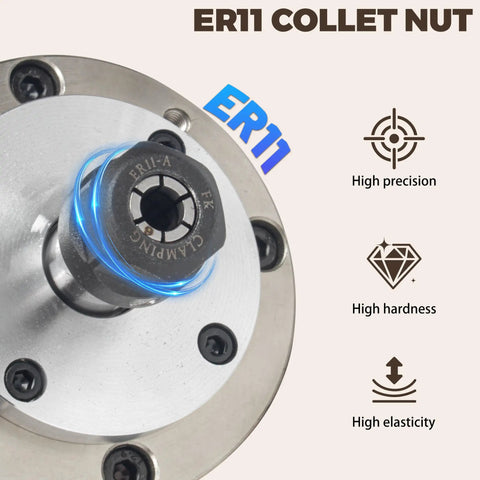 Close-up of ER11 collet nut in Beast 0.8KW Water Cooled Spindle Motor Kit With 1.5KW VFD Inverter For CNC Milling 110V To 3 Phase 65mm Mount ER11 Collets 80W Water Pump Pipe And Fittings Included
