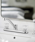 Two Handle Kitchen Faucet With Side Spray In Polished Chrome For Easy Control And Quick Cleanup Durable Brass Construction