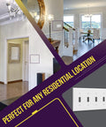 Five Gang Toggle Light Switch Wall Plate With Gloss Finish Built To Last Tough As Nails Durable Unbreakable Polycarbonate Thermoplastic 4.5 By 10.03 Inches Heat And Fade Resistant UL Listed White, installed in a living room.